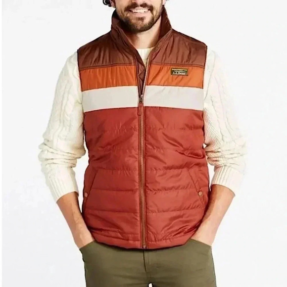 L.L. Bean Mountain Classic Puffer Vest 70s Retro Color Block Large Tall Like New - Picture 1 of 13
